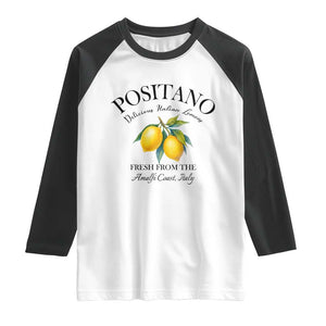 Positano Lemons Raglan Shirt Fresh from the Amalfi Coast Italian Fruit TS02 White Black Print Your Wear