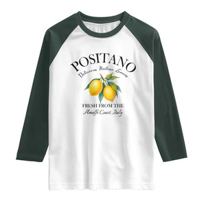 Positano Lemons Raglan Shirt Fresh from the Amalfi Coast Italian Fruit TS02 White Dark Forest Green Print Your Wear