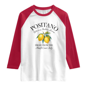 Positano Lemons Raglan Shirt Fresh from the Amalfi Coast Italian Fruit TS02 White Red Print Your Wear