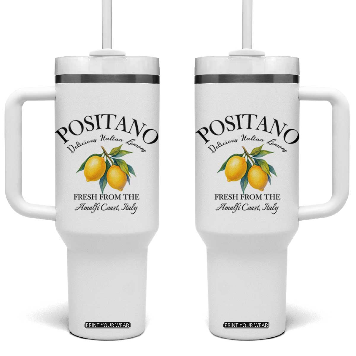 Positano Lemons Tumbler With Handle Fresh from the Amalfi Coast Italian Fruit TS02 One Size: 40 oz White Print Your Wear