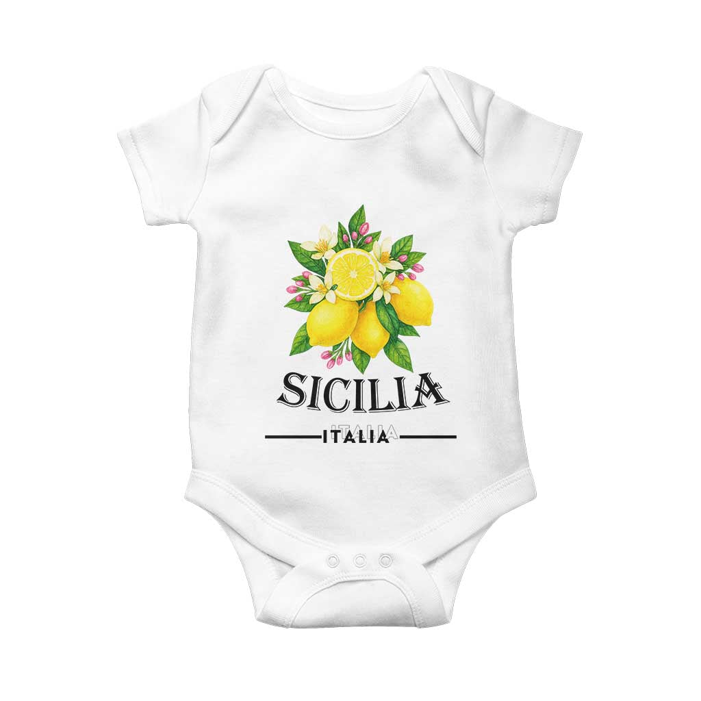 Sicilia Italia Fresh Lemon Baby Onesie Italian Sicilians Floral Citrus from Southern Italy TS02 White Print Your Wear
