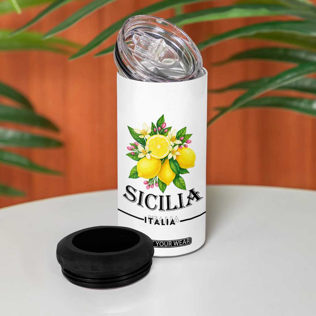 Sicilia Italia Fresh Lemon 4 in 1 Can Cooler Tumbler Italian Sicilians Floral Citrus from Southern Italy TS02 Print Your Wear