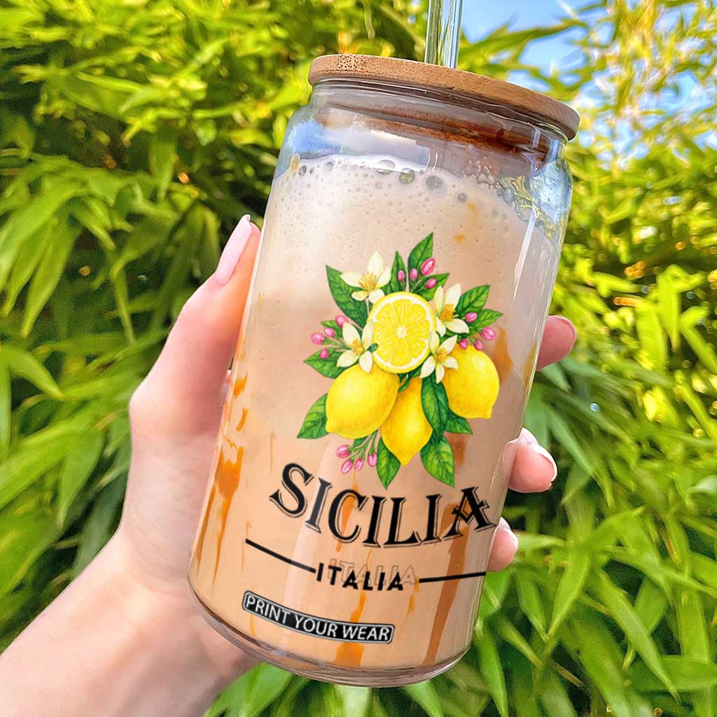 Sicilia Italia Fresh Lemon Glass Can Italian Sicilians Floral Citrus from Southern Italy TS02 White Print Your Wear