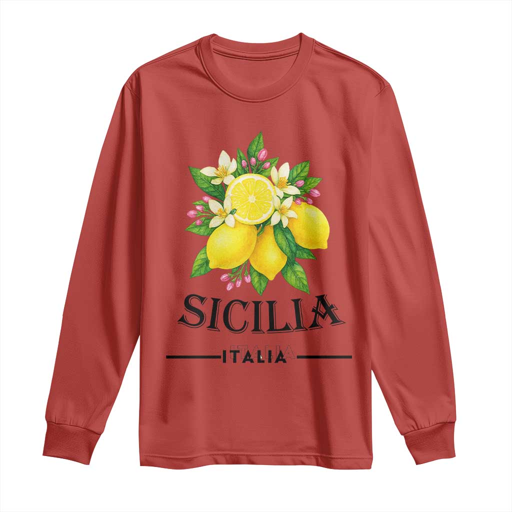 Sicilia Italia Fresh Lemon Long Sleeve Shirt Italian Sicilians Floral Citrus from Southern Italy TS02 Red Print Your Wear