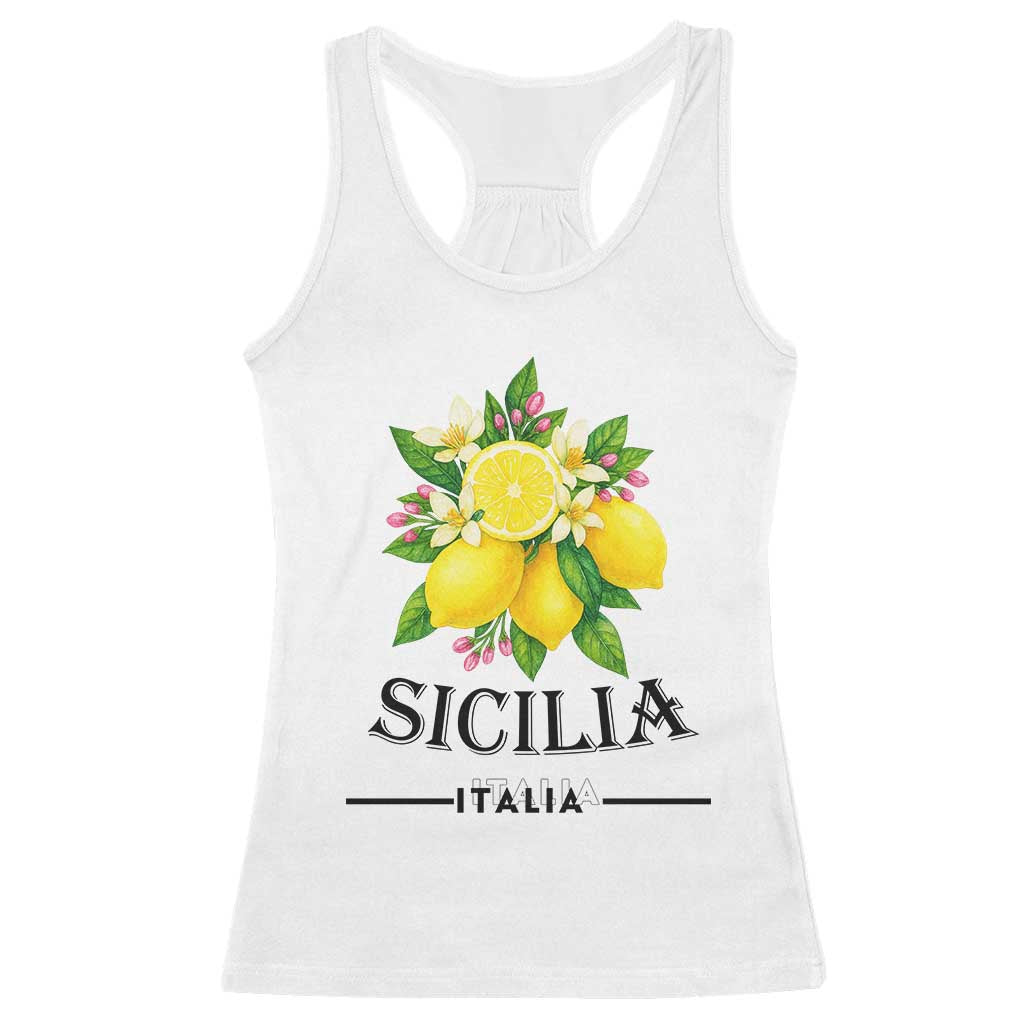 Sicilia Italia Fresh Lemon Racerback Tank Top Italian Sicilians Floral Citrus from Southern Italy TS02 White Print Your Wear