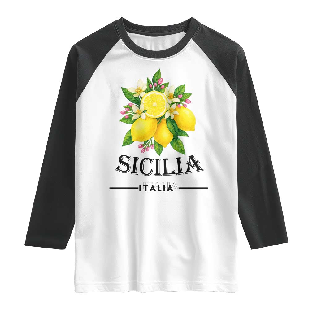 Sicilia Italia Fresh Lemon Raglan Shirt Italian Sicilians Floral Citrus from Southern Italy TS02 White Black Print Your Wear