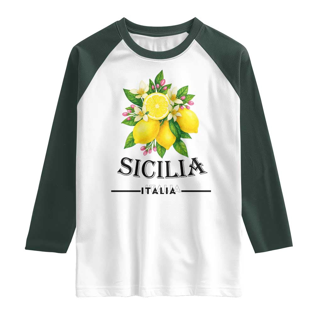 Sicilia Italia Fresh Lemon Raglan Shirt Italian Sicilians Floral Citrus from Southern Italy TS02 White Dark Forest Green Print Your Wear