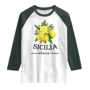 Sicilia Italia Fresh Lemon Raglan Shirt Italian Sicilians Floral Citrus from Southern Italy TS02 White Dark Forest Green Print Your Wear