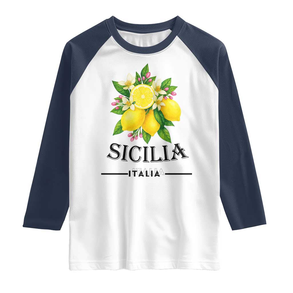 Sicilia Italia Fresh Lemon Raglan Shirt Italian Sicilians Floral Citrus from Southern Italy TS02 White Navy Print Your Wear