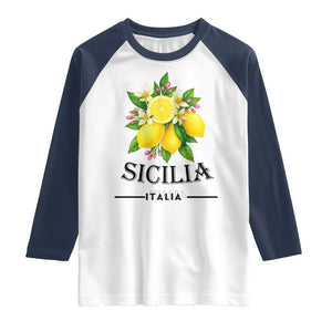 Sicilia Italia Fresh Lemon Raglan Shirt Italian Sicilians Floral Citrus from Southern Italy TS02 White Navy Print Your Wear