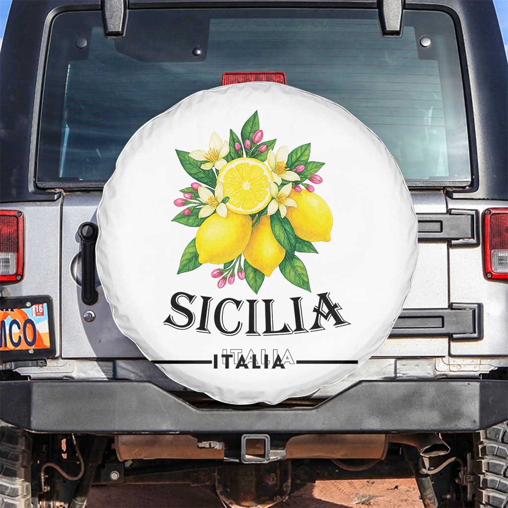 Sicilia Italia Fresh Lemon Spare Tire Cover Italian Sicilians Floral Citrus from Southern Italy TS02 No hole White Print Your Wear