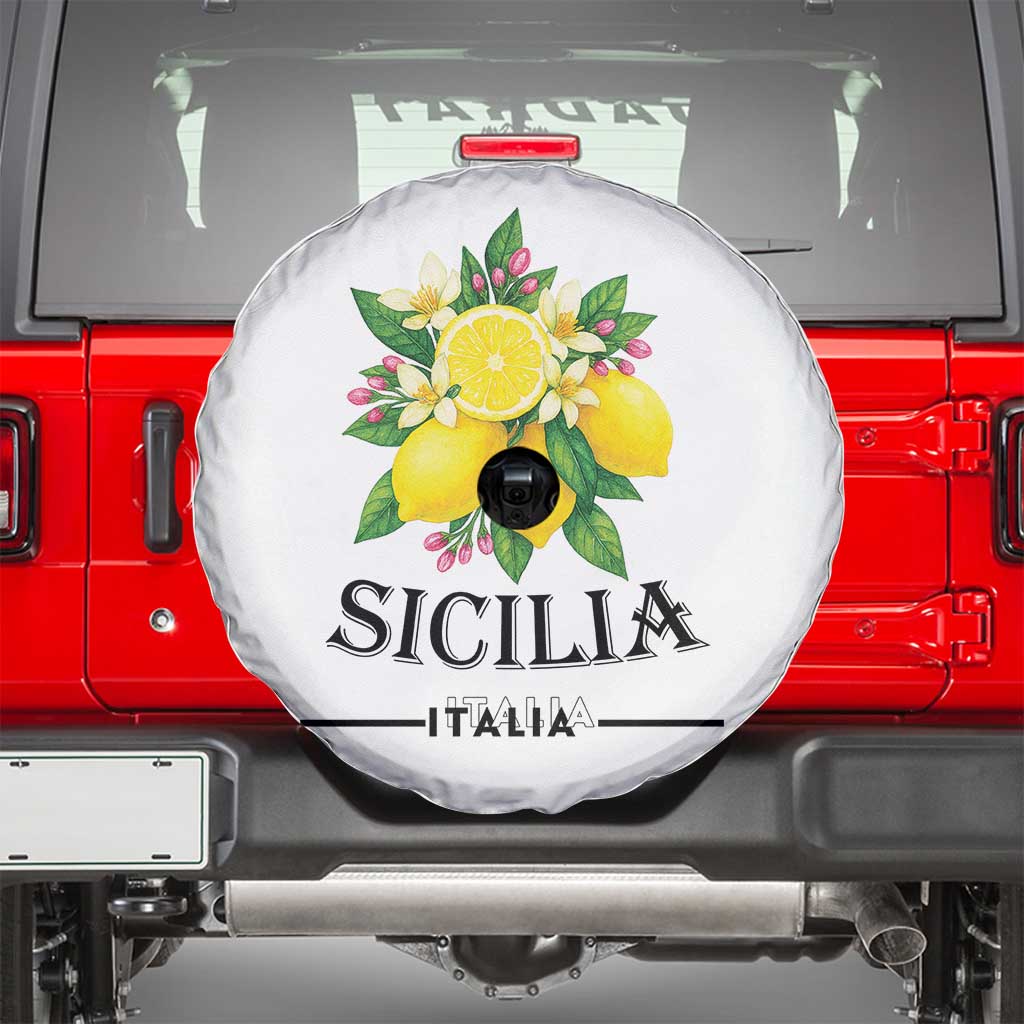 Sicilia Italia Fresh Lemon Spare Tire Cover Italian Sicilians Floral Citrus from Southern Italy TS02 White Print Your Wear