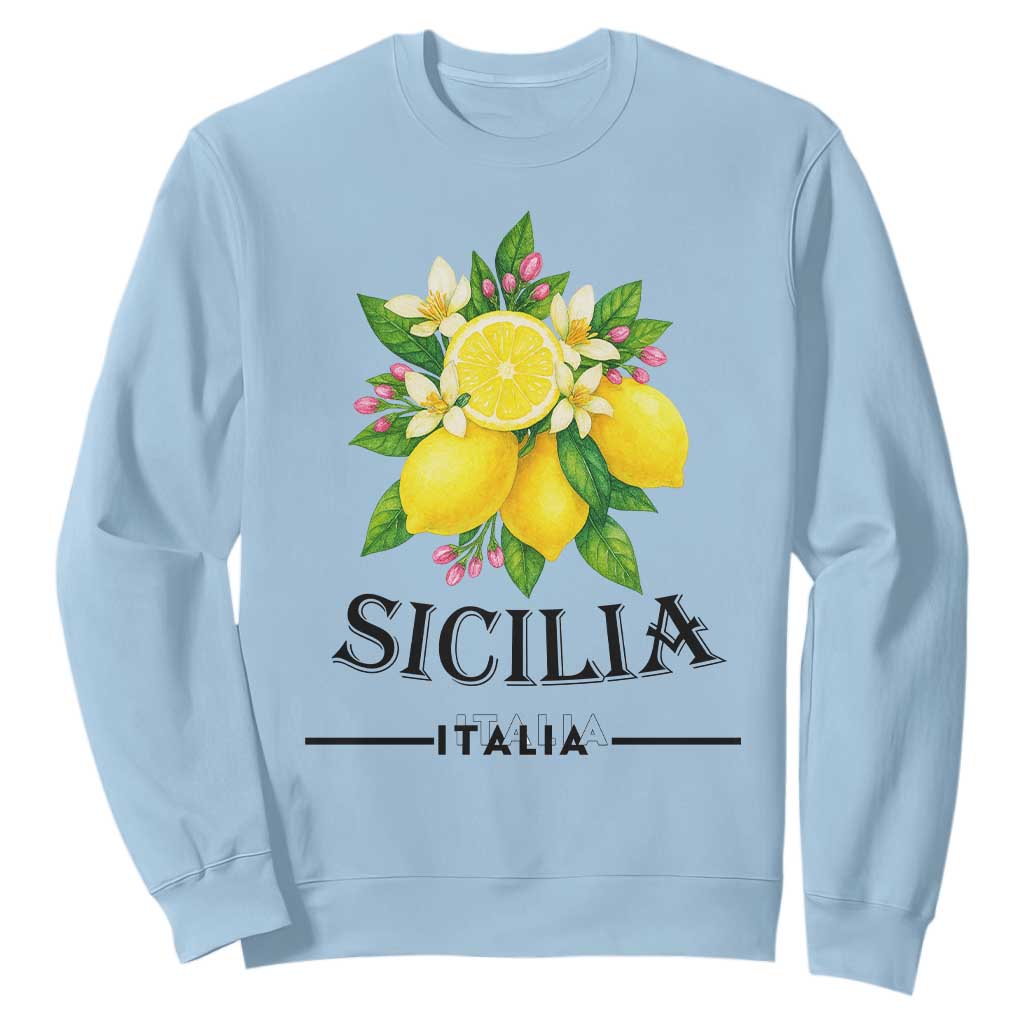 Sicilia Italia Fresh Lemon Sweatshirt Italian Sicilians Floral Citrus from Southern Italy TS02 Light Blue Print Your Wear