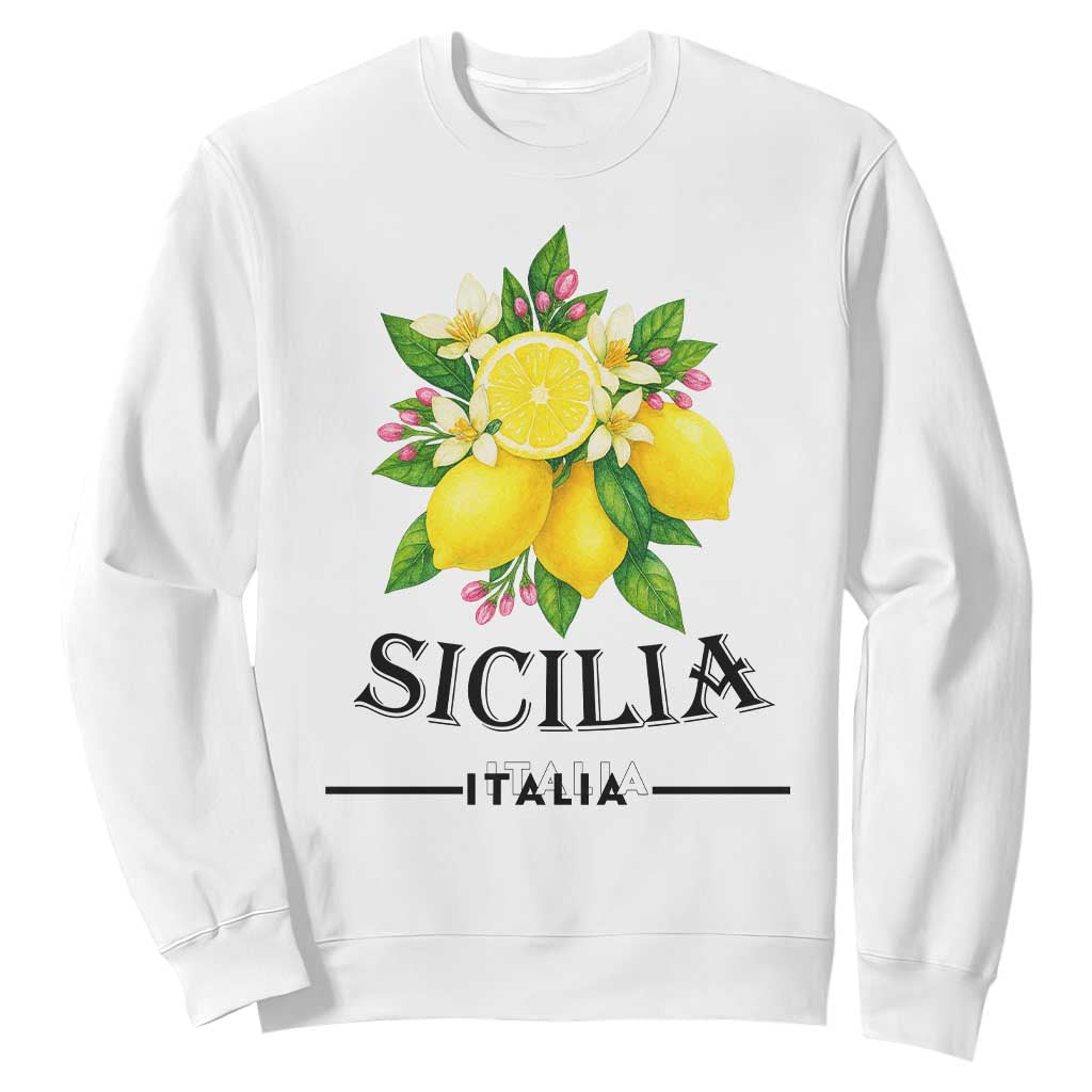Sicilia Italia Fresh Lemon Sweatshirt Italian Sicilians Floral Citrus from Southern Italy TS02 White Print Your Wear