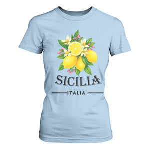 Sicilia Italia Fresh Lemon T Shirt For Women Italian Sicilians Floral Citrus from Southern Italy TS02 Light Blue Print Your Wear