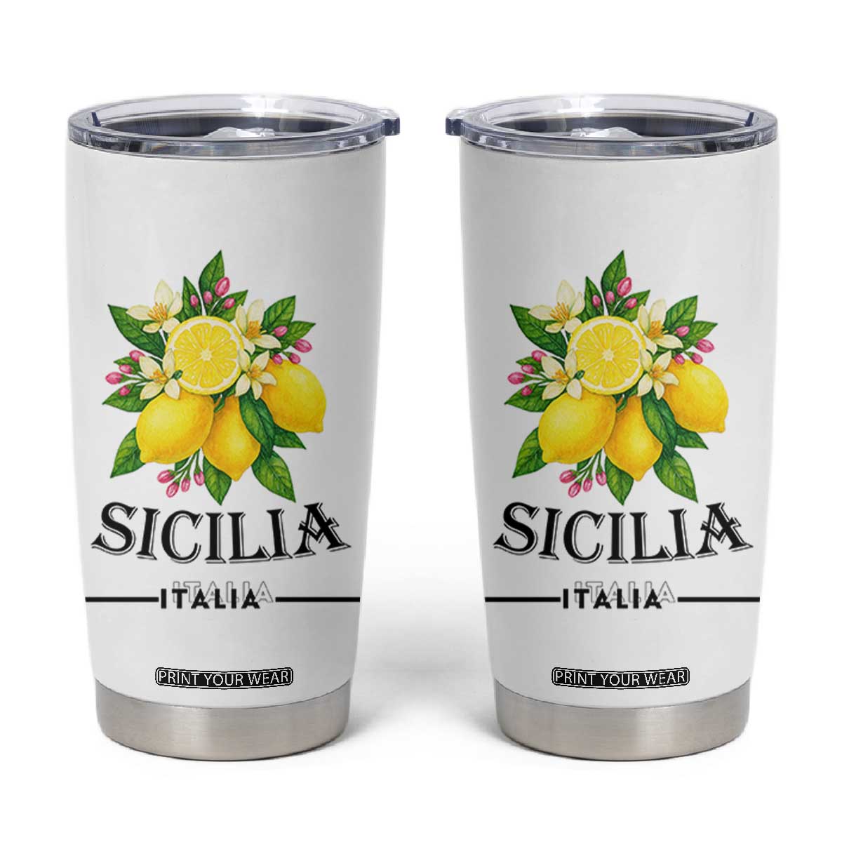 Sicilia Italia Fresh Lemon Tumbler Cup Italian Sicilians Floral Citrus from Southern Italy TS02 White Print Your Wear