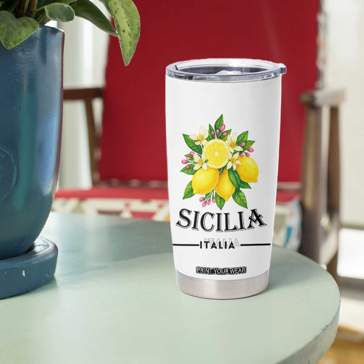 Sicilia Italia Fresh Lemon Tumbler Cup Italian Sicilians Floral Citrus from Southern Italy TS02 Print Your Wear