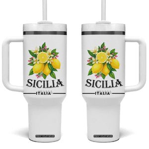 Sicilia Italia Fresh Lemon Tumbler With Handle Italian Sicilians Floral Citrus from Southern Italy TS02 One Size: 40 oz White Print Your Wear