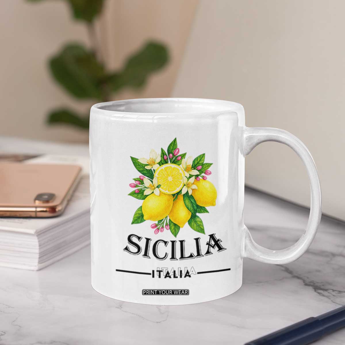 Sicilia Italia Fresh Lemon Coffee Mug Italian Sicilians Floral Citrus from Southern Italy TS02 Print Your Wear
