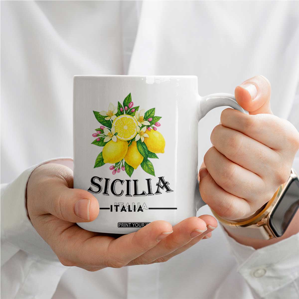 Sicilia Italia Fresh Lemon Coffee Mug Italian Sicilians Floral Citrus from Southern Italy TS02 Print Your Wear