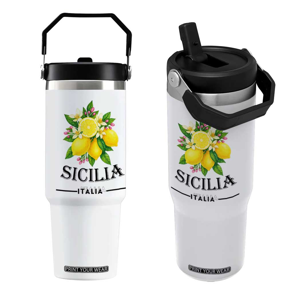 Sicilia Italia Fresh Lemon Flip Straw Tumbler Italian Sicilians Floral Citrus from Southern Italy TS02 One Size: 30 oz White Print Your Wear