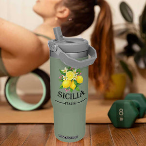 Sicilia Italia Fresh Lemon Flip Straw Tumbler Italian Sicilians Floral Citrus from Southern Italy TS02 One Size: 30 oz Moss Green Print Your Wear