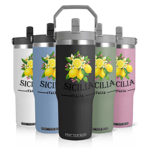 Sicilia Italia Fresh Lemon Flip Straw Tumbler Italian Sicilians Floral Citrus from Southern Italy TS02 Print Your Wear