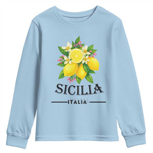 Sicilia Italia Fresh Lemon Youth Sweatshirt Italian Sicilians Floral Citrus from Southern Italy TS02 Light Blue Print Your Wear