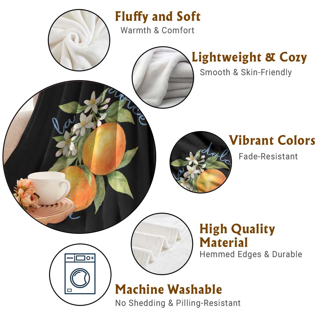 La Dolce Vita Oranges Throw Blanket Romantic Italian Citrus Blossom Mediterranean Charm TS02 Print Your Wear