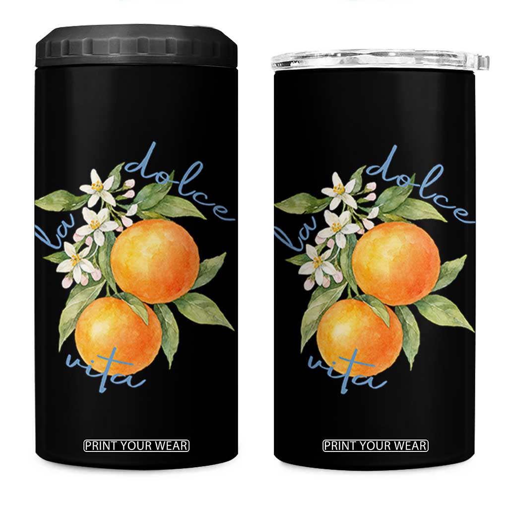 La Dolce Vita Oranges 4 in 1 Can Cooler Tumbler Romantic Italian Citrus Blossom Mediterranean Charm TS02 One Size: 16 oz Black Print Your Wear