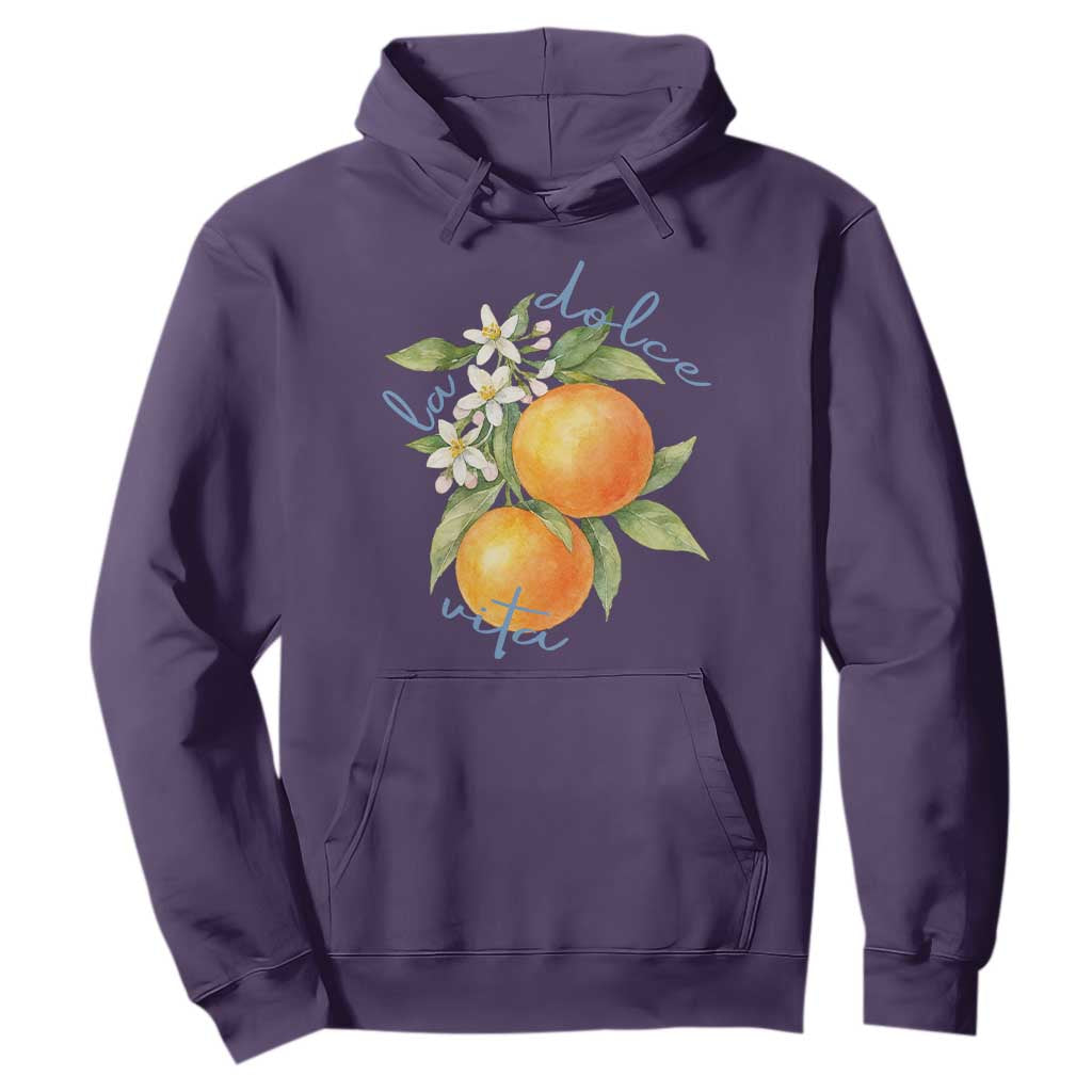 La Dolce Vita Oranges Hoodie Romantic Italian Citrus Blossom Mediterranean Charm TS02 Purple Print Your Wear