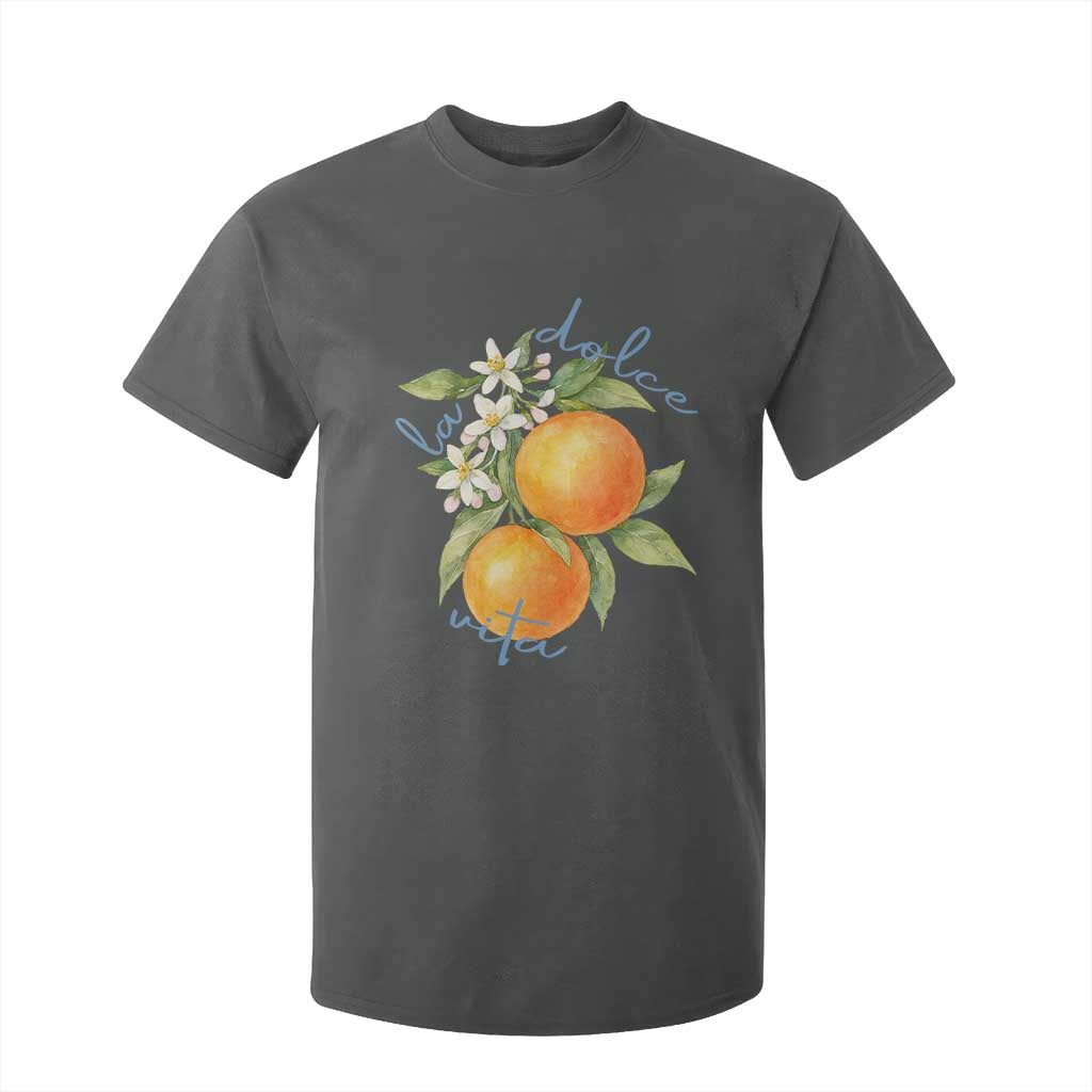 La Dolce Vita Oranges T Shirt For Kid Romantic Italian Citrus Blossom Mediterranean Charm TS02 Dark Heather Print Your Wear
