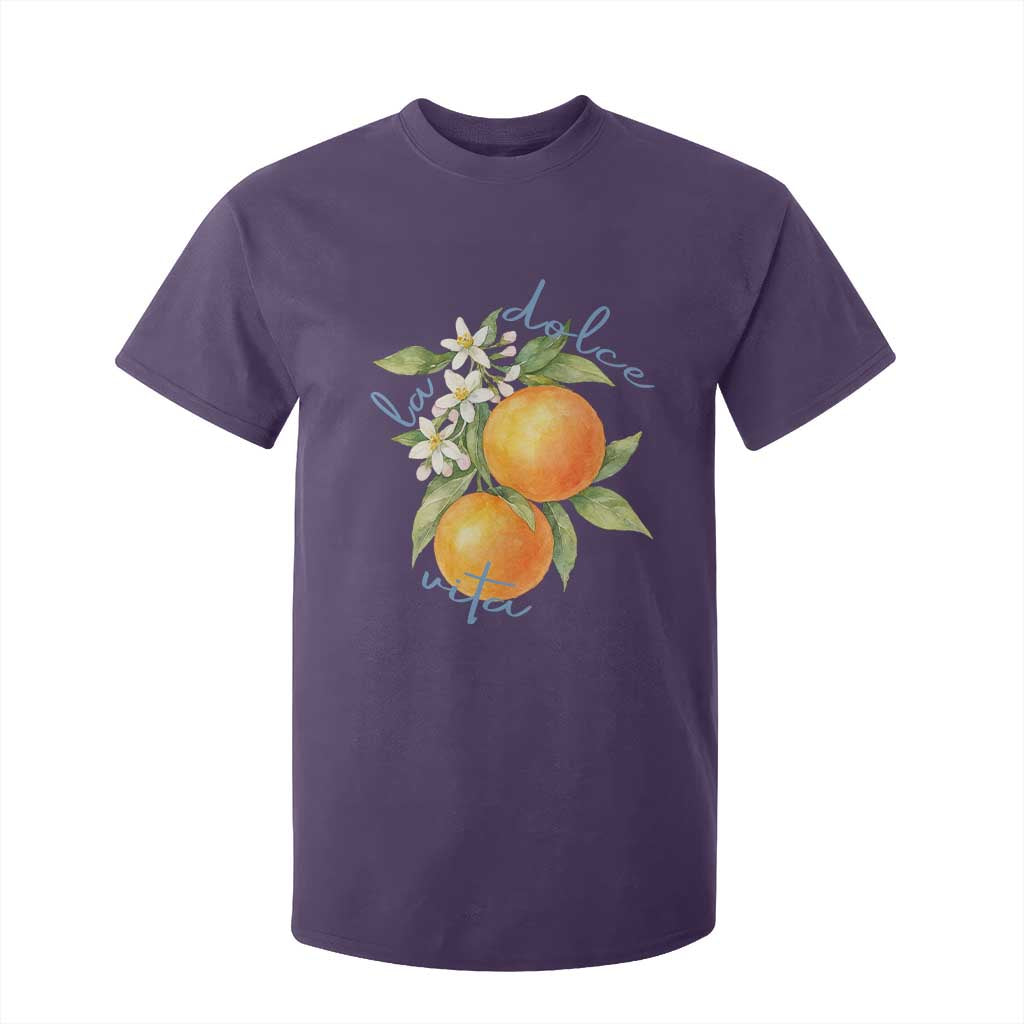 La Dolce Vita Oranges T Shirt For Kid Romantic Italian Citrus Blossom Mediterranean Charm TS02 Purple Print Your Wear