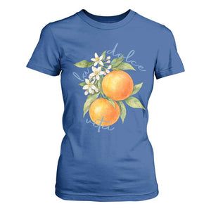 La Dolce Vita Oranges T Shirt For Women Romantic Italian Citrus Blossom Mediterranean Charm TS02 Royal Blue Print Your Wear