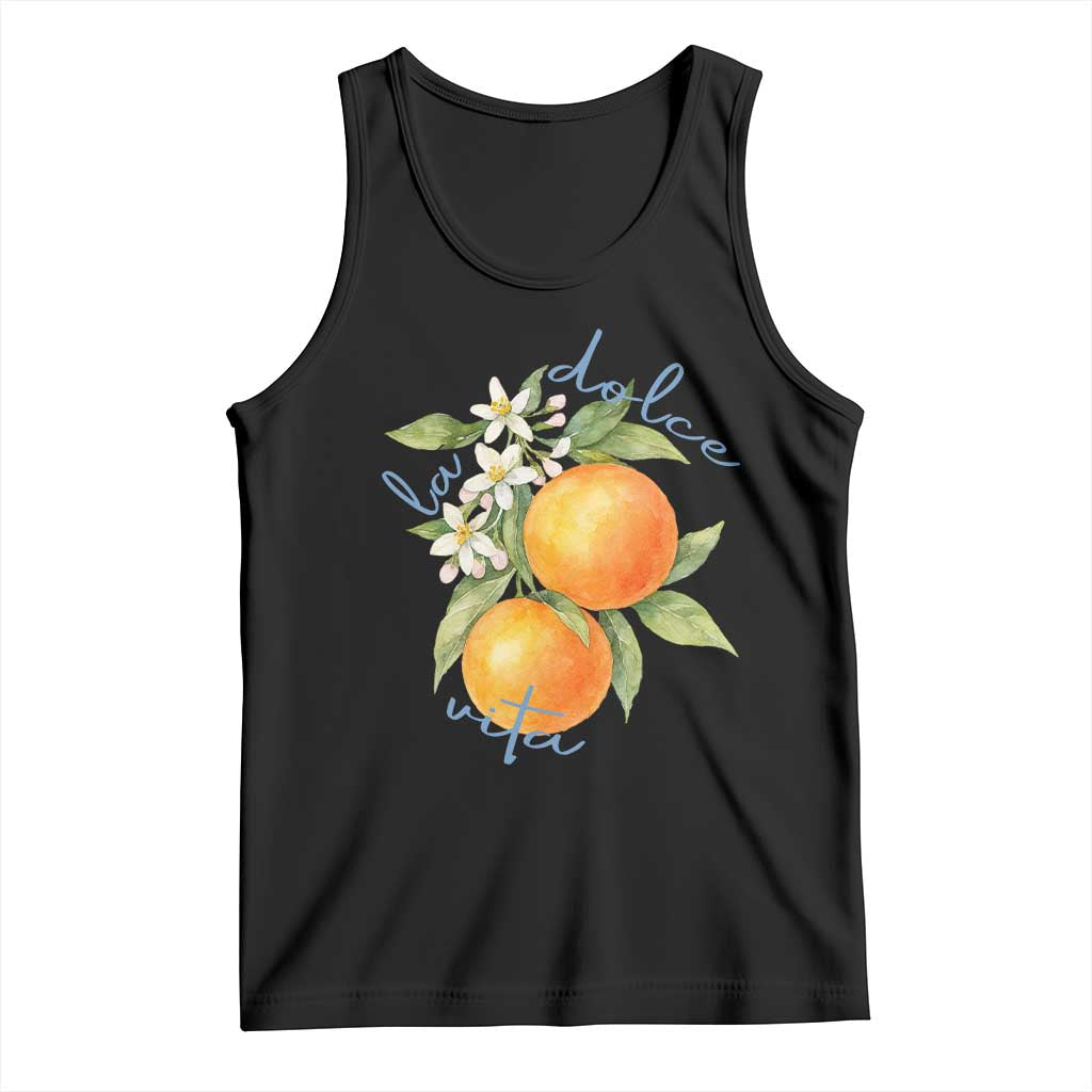 La Dolce Vita Oranges Tank Top Romantic Italian Citrus Blossom Mediterranean Charm TS02 Black Print Your Wear