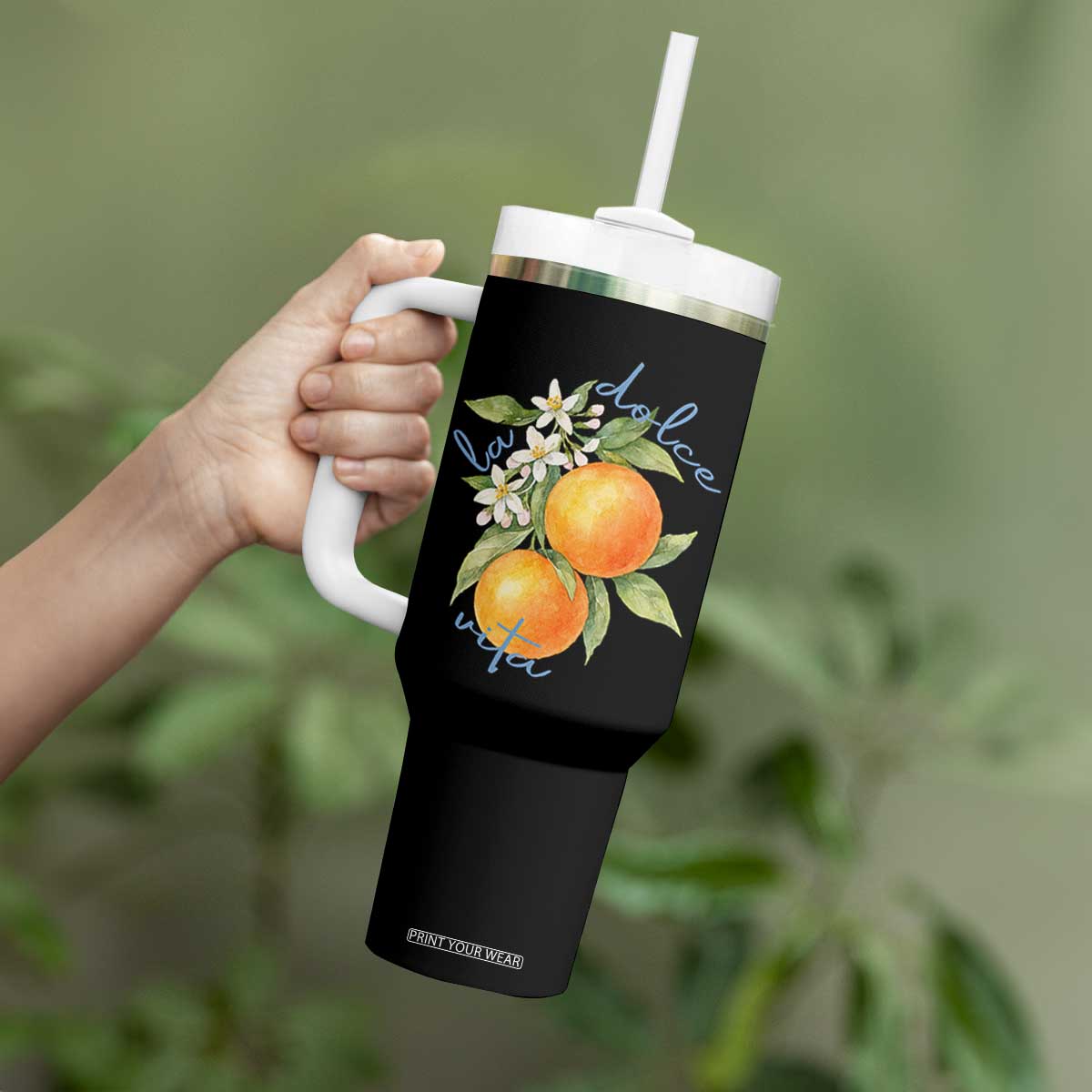 La Dolce Vita Oranges Tumbler With Handle Romantic Italian Citrus Blossom Mediterranean Charm TS02 Print Your Wear