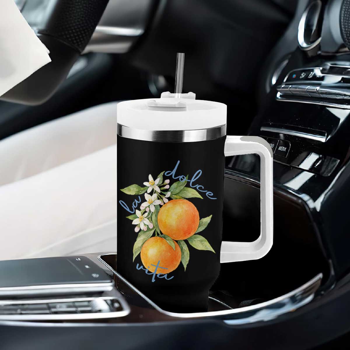 La Dolce Vita Oranges Tumbler With Handle Romantic Italian Citrus Blossom Mediterranean Charm TS02 Print Your Wear