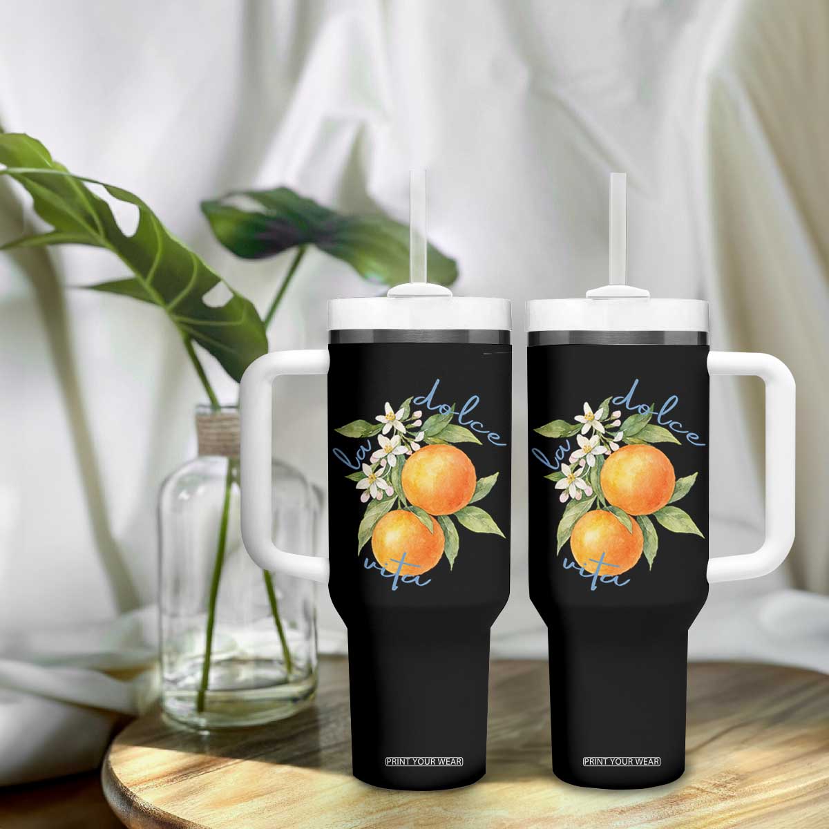 La Dolce Vita Oranges Tumbler With Handle Romantic Italian Citrus Blossom Mediterranean Charm TS02 Print Your Wear