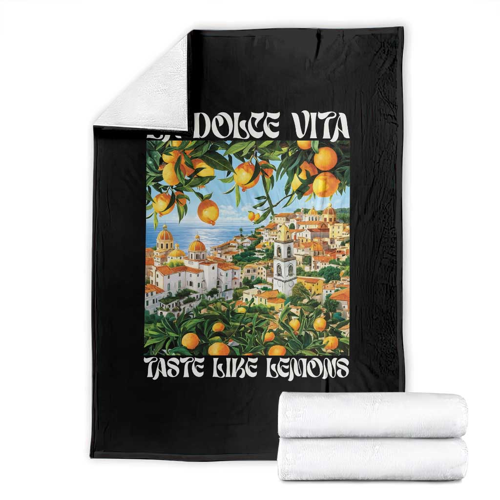 La Dolce Vita Taste Like Lemons Throw Blanket Retro Italian Village Citrus Summer Wanderlusters TS02 Black Print Your Wear