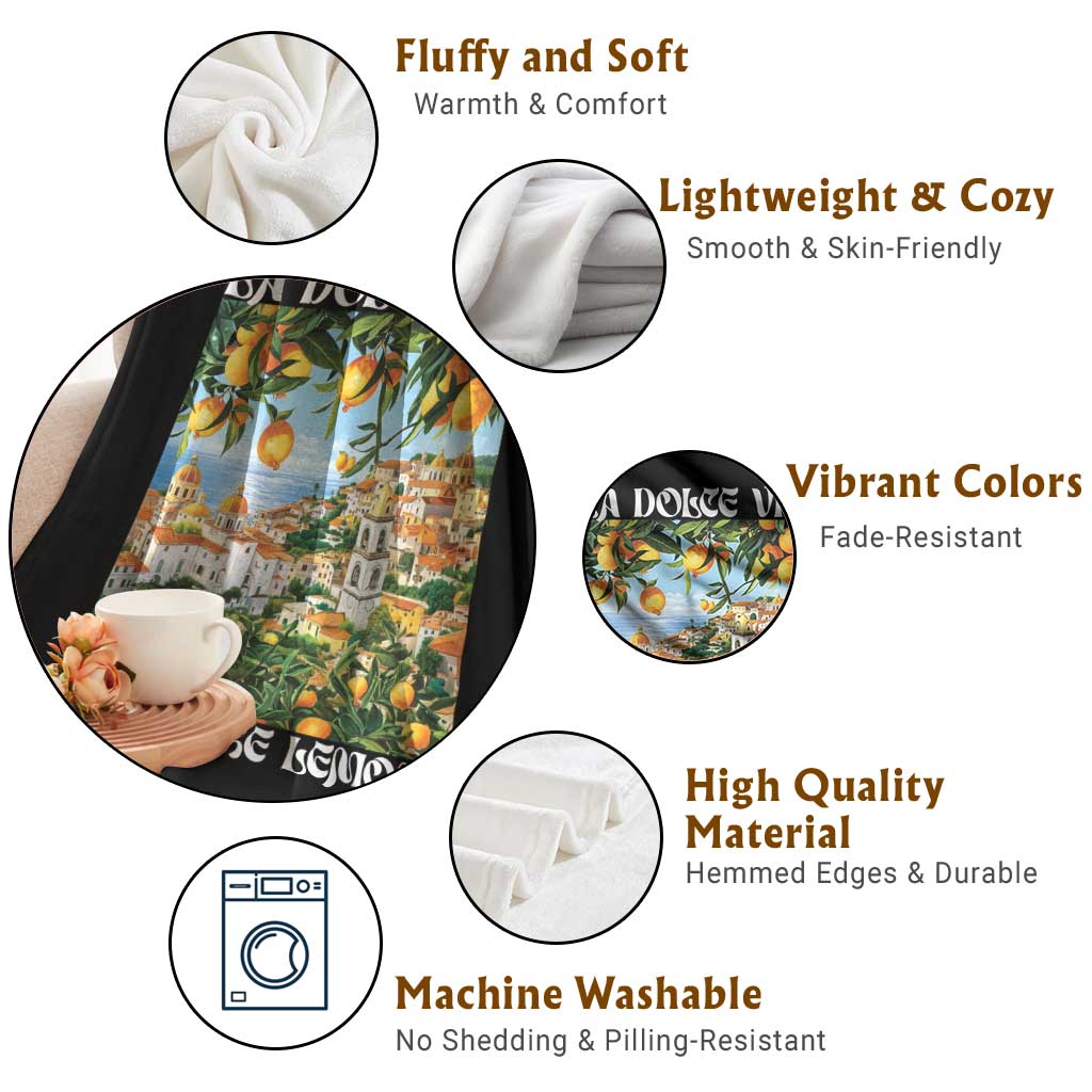 La Dolce Vita Taste Like Lemons Throw Blanket Retro Italian Village Citrus Summer Wanderlusters TS02 Print Your Wear