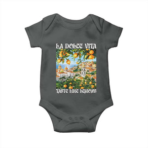 La Dolce Vita Taste Like Lemons Baby Onesie Retro Italian Village Citrus Summer Wanderlusters TS02 Dark Heather Print Your Wear