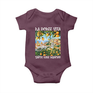 La Dolce Vita Taste Like Lemons Baby Onesie Retro Italian Village Citrus Summer Wanderlusters TS02 Maroon Print Your Wear