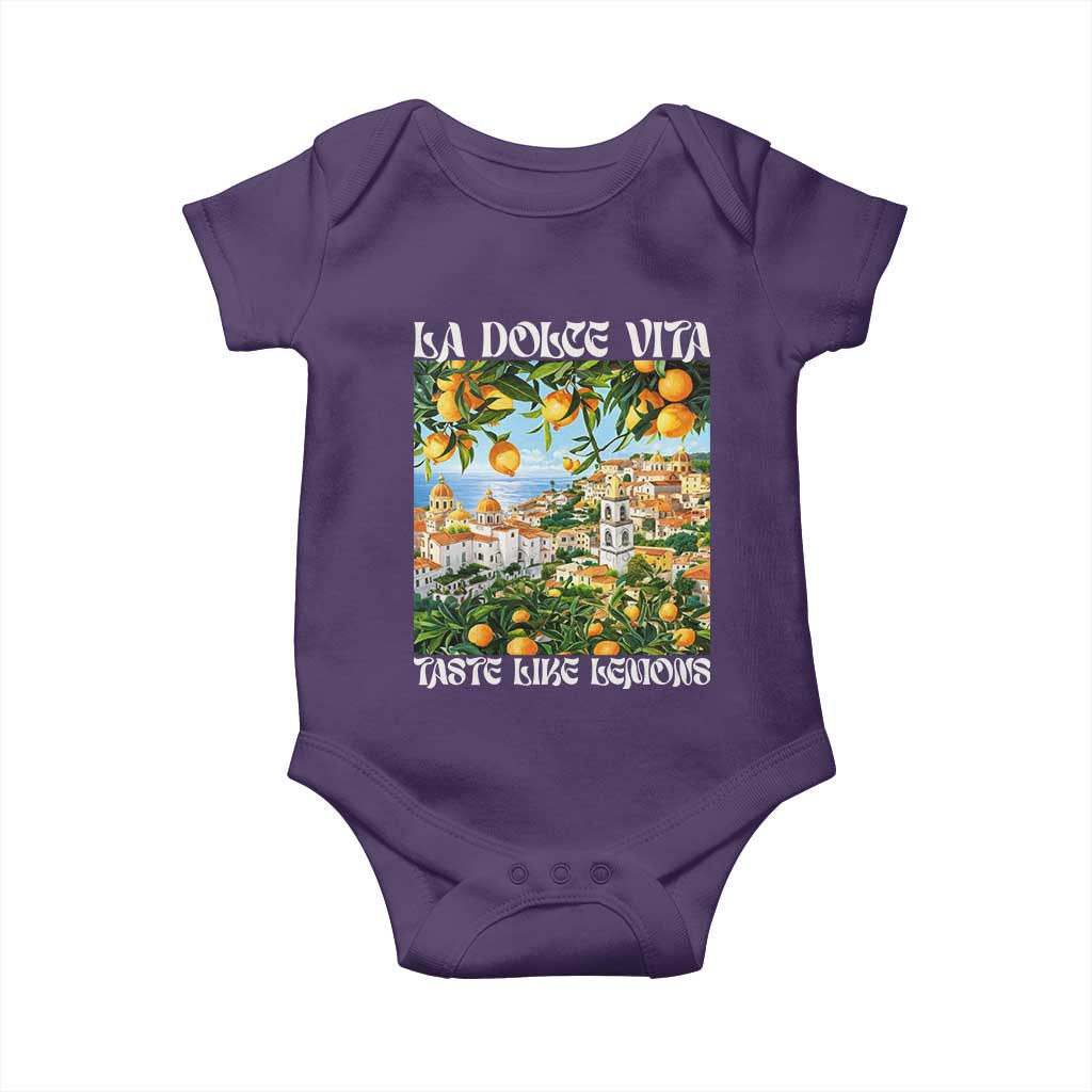 La Dolce Vita Taste Like Lemons Baby Onesie Retro Italian Village Citrus Summer Wanderlusters TS02 Purple Print Your Wear