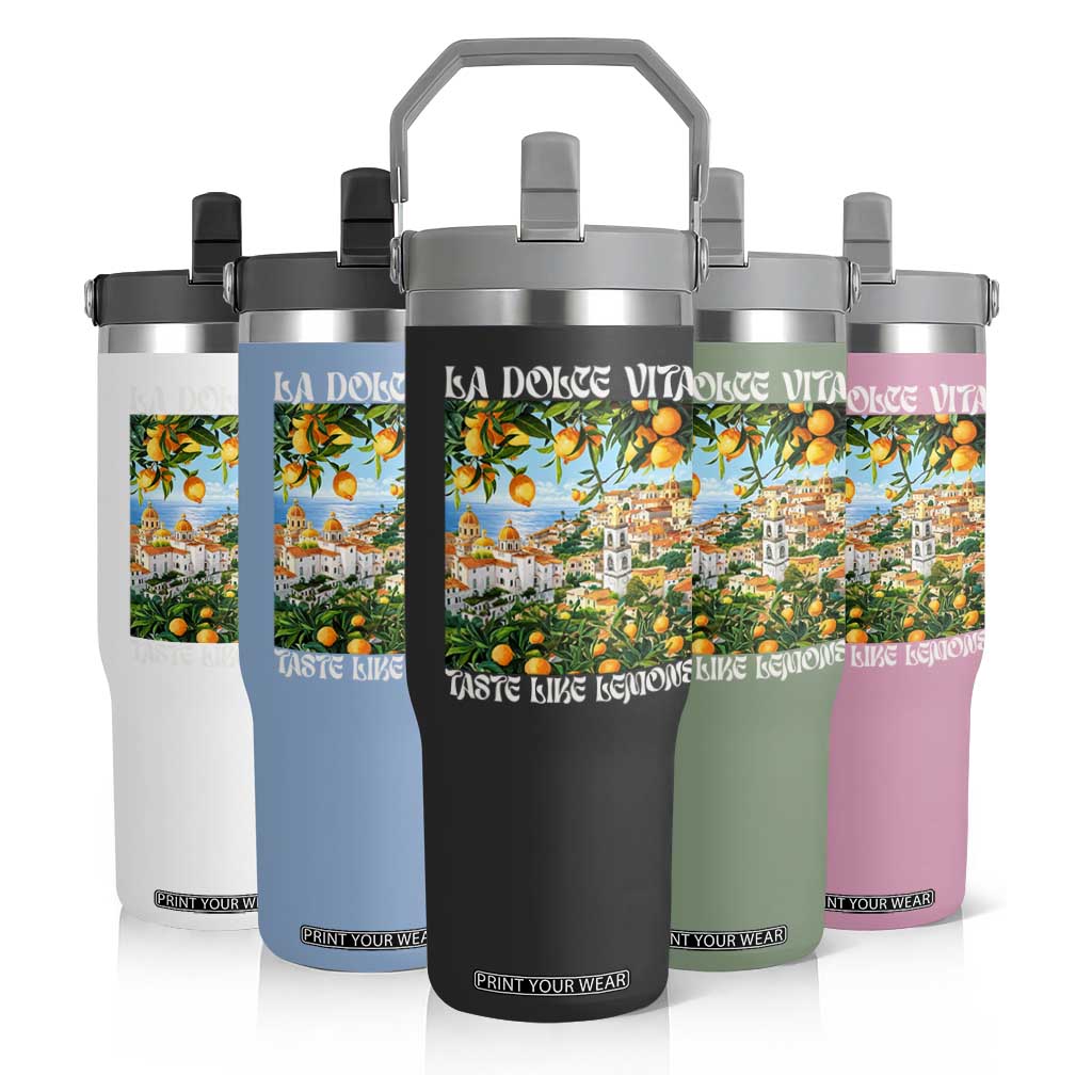 La Dolce Vita Taste Like Lemons Flip Straw Tumbler Retro Italian Village Citrus Summer Wanderlusters TS02 Print Your Wear