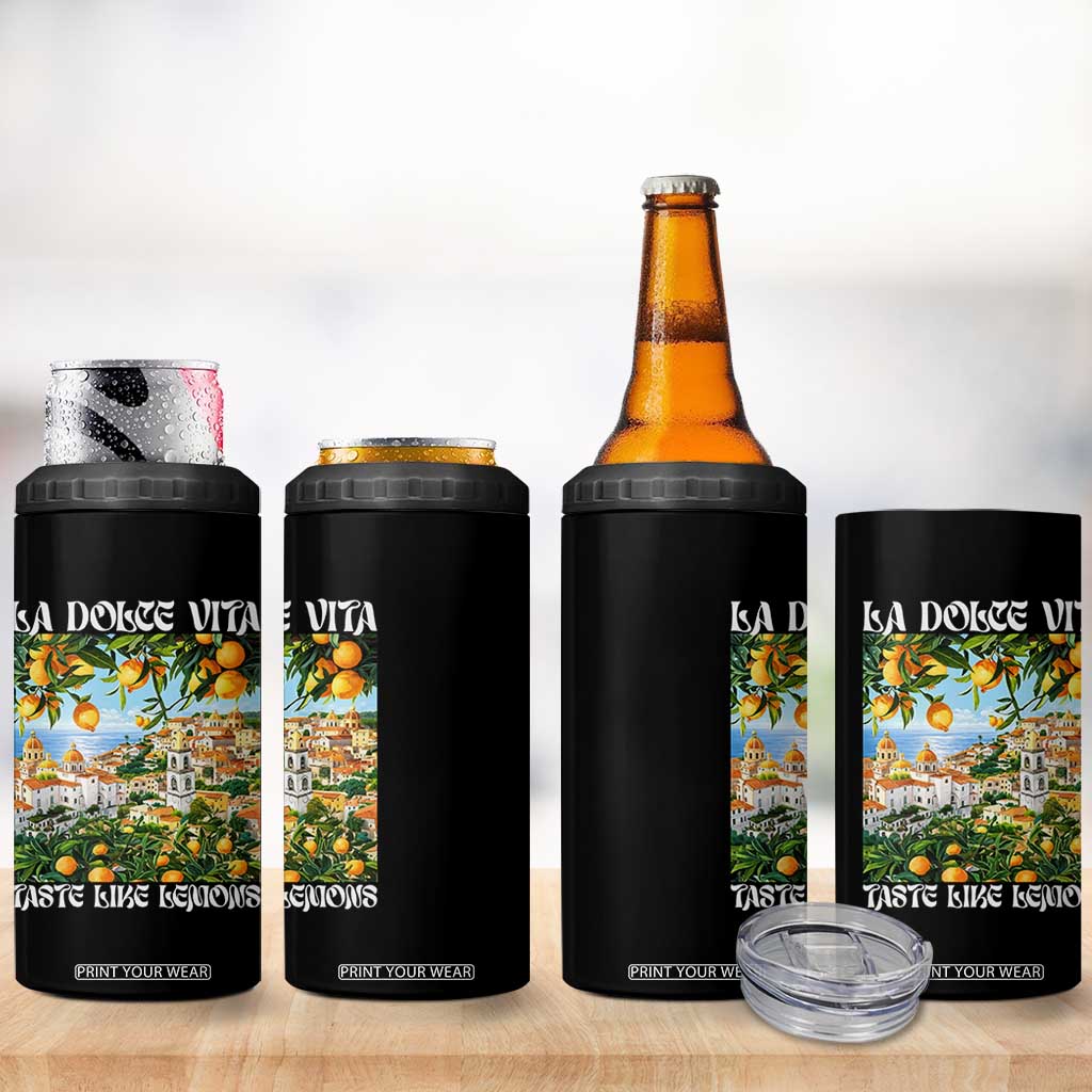 La Dolce Vita Taste Like Lemons 4 in 1 Can Cooler Tumbler Retro Italian Village Citrus Summer Wanderlusters TS02 Print Your Wear