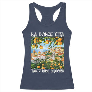 La Dolce Vita Taste Like Lemons Racerback Tank Top Retro Italian Village Citrus Summer Wanderlusters TS02 Navy Print Your Wear