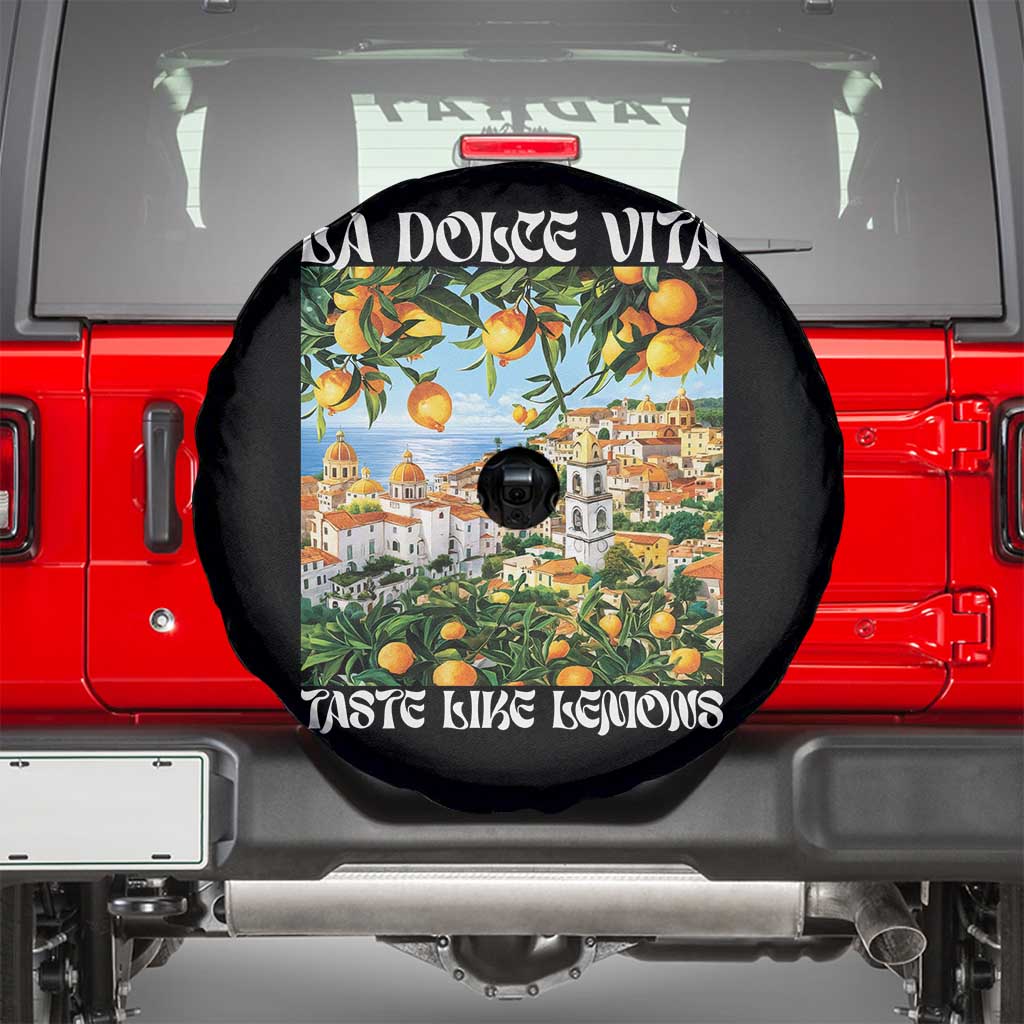 La Dolce Vita Taste Like Lemons Spare Tire Cover Retro Italian Village Citrus Summer Wanderlusters TS02 Black Print Your Wear