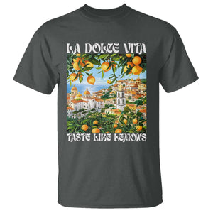 La Dolce Vita Taste Like Lemons T Shirt Retro Italian Village Citrus Summer Wanderlusters TS02 Dark Heather Print Your Wear