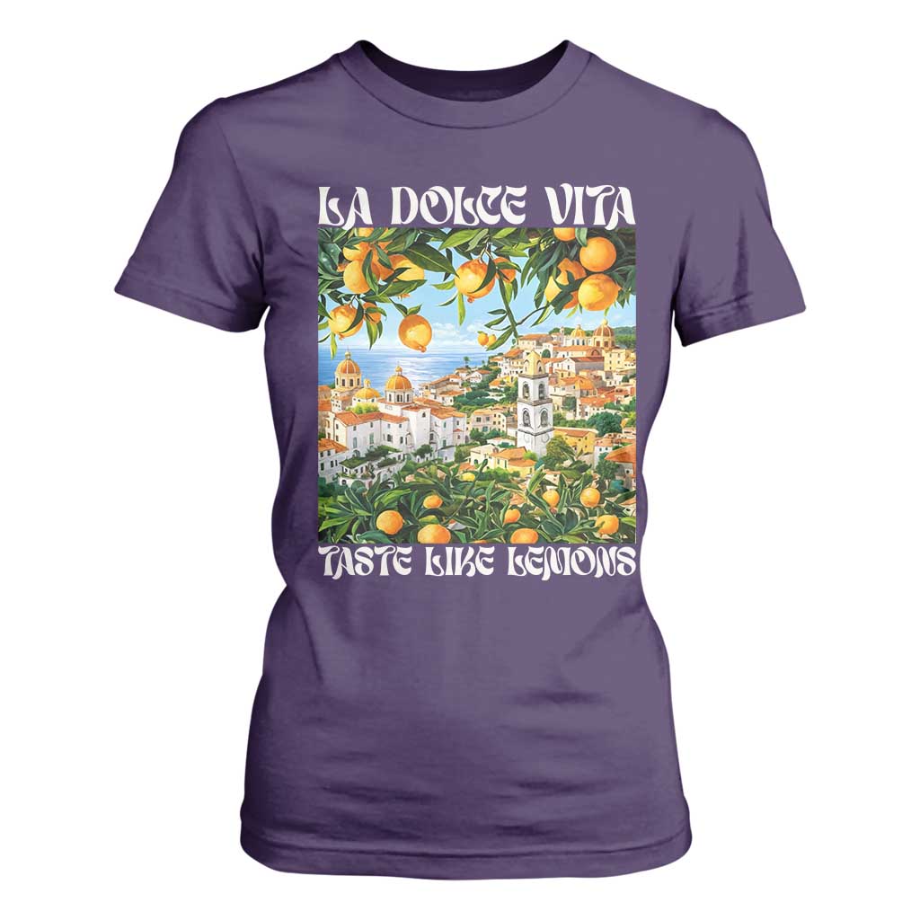 La Dolce Vita Taste Like Lemons T Shirt For Women Retro Italian Village Citrus Summer Wanderlusters TS02 Purple Print Your Wear