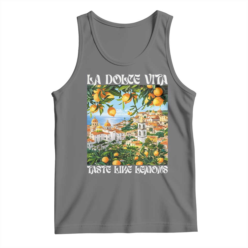 La Dolce Vita Taste Like Lemons Tank Top Retro Italian Village Citrus Summer Wanderlusters TS02 Black Heather Print Your Wear